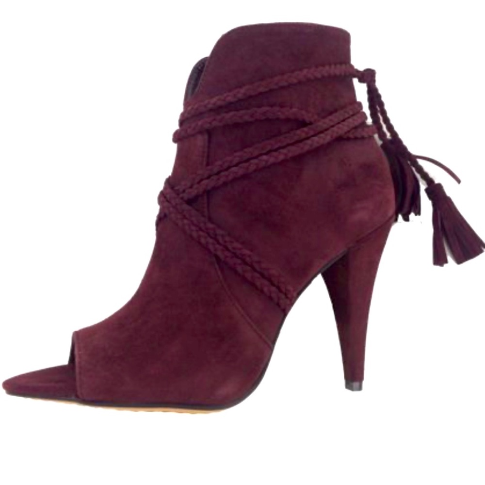 Vince Camino Suede Astan Open-Toe Booties (Wine/ Burgundy)